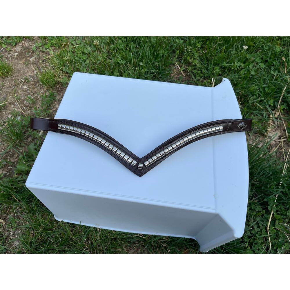 BlackJak Refinery Clincher V-Shaped Browbands - Brown with Silver size cob